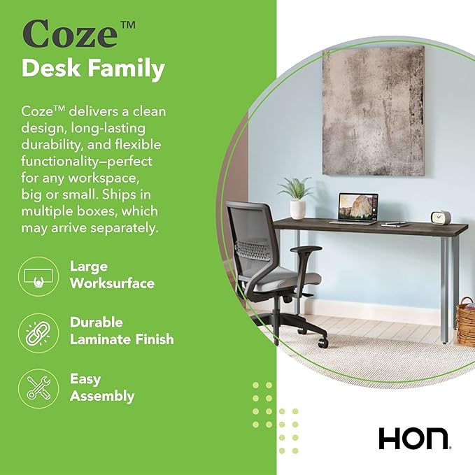 HON Coze Home Office Desks, Sturdy Table Computer Desk, 48", Walnut Top, White Base