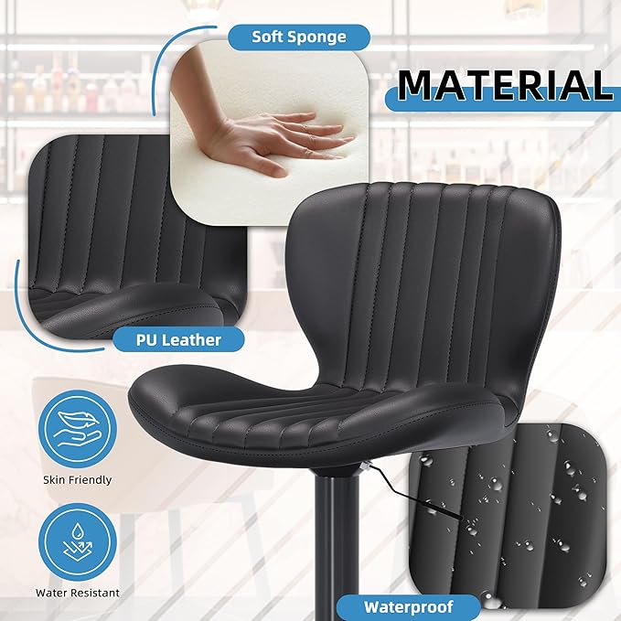 Shintenchi Bar Stools Set of 4 Modern Swivel Bar Chairs, Counter Height Faux Leather Metal Barstools, Upholstered Island Chairs with Back and Footrest, Black