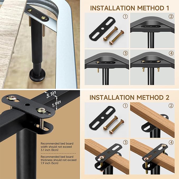 Adjustable Bed Frame Center Support Legs, Heavy Duty Cold Rolled Steel Bed Slat Support Legs with Wider Base, Bed Frame Leg Replacement, Furniture Support Reinforcement Kit (Height 5in to 7.8in) 2PCS