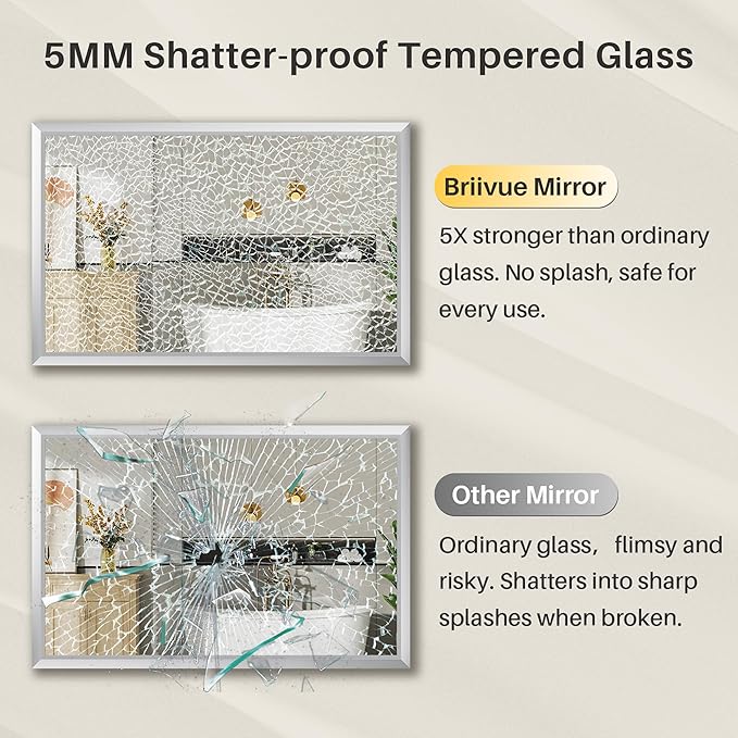 22x30 Inch Silver Bathroom Mirror for Wall, Thick Metal Framed Rectangle Mirrors for Over Sink, Bedroom, Living Room, Entryway, Anti-Rust, HD Tempered Glass