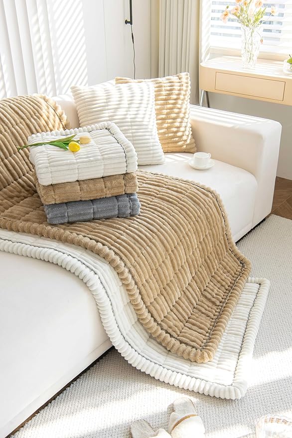 OTOB Couch Cover for Dogs Washable, Non Slip Plush Fuzzy Sofa Covers for 3 Cushion Couch Pet Friendly, Soft All Seasons Sofa Slipcover Cozy Furniture Protector (Dark Gray, 31.5" x 82.7")