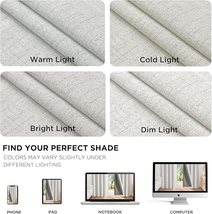 Joydeco 100% Blackout Curtains for Bedroom - Natural Linen Curtains 37" W x 72" L, Thermal Insulated 2 Panels White Light Blocking Drapes, Rod Pocket & Back Tabs, Darkening Privacy for Living Room
