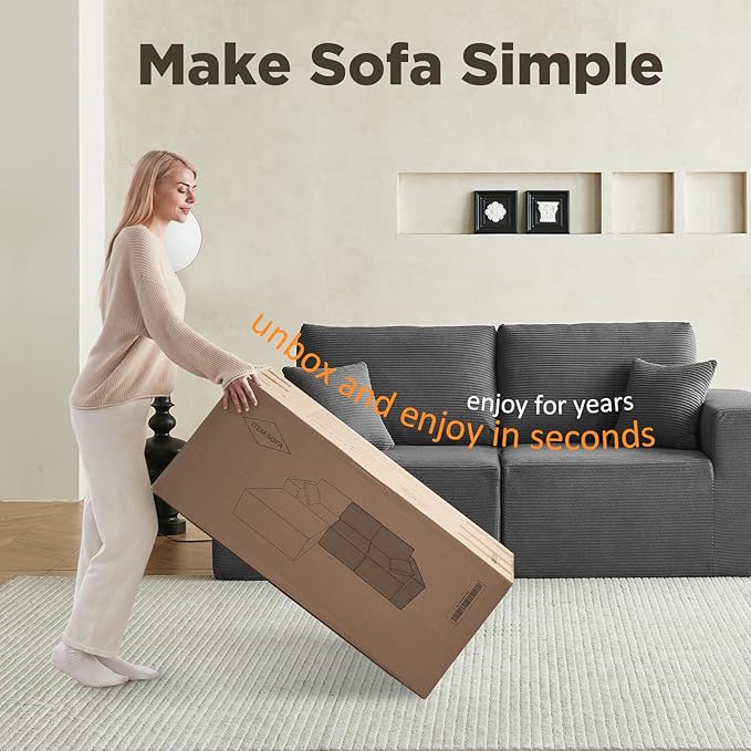 INGEROOM 79" Cloud Couch, Loveseat Sofa with Deep Seat, Modern Plush Corduroy Small Couch for Living Room Bedroom(Dark Gray)