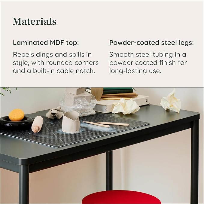 Branch Daily Desk - Functional at Home Office Desk with Effortless Assembly, Timeless Design, Rounded Corners, and Built-in Cable Notch - 58” W x 27” H x 24” D - Charcoal - Charcoal