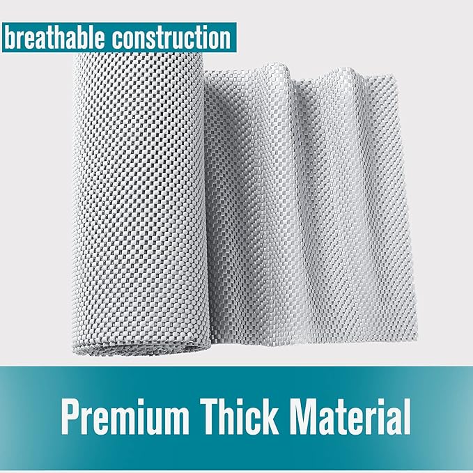 Shelf Cupboard Liner, Cabinet Drawer Liners Non Adhesive 12 Inches x 20 Feet for Kitchen Cabinets, Strong Grip Durable Non Slip for Storage Desks Kitchenware Tableware, Easy to Install, White