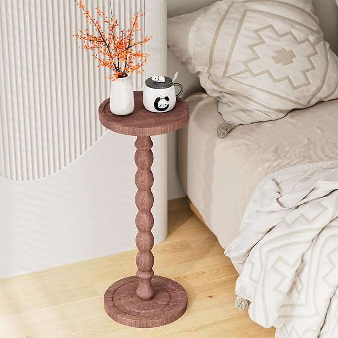 Solid Wood Drink Table, Rubber Wood Small Round Side Table for Small Spaces, Martini Tables, Pedestal End Tables for Living Room, Bedroom, Corners and Office (Purple, 9.4 inch)