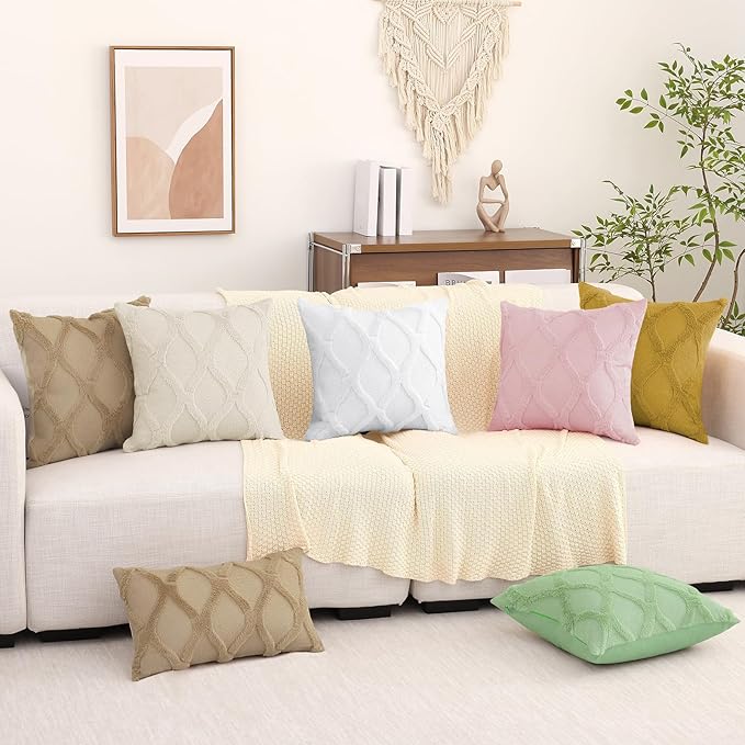 decorUhome Throw Pillow Covers 22x22 Inch Set of 2, Soft Plush Faux Fur Wool Khaki Couch Pillow Covers, Decorative Neutral Pillow Cases for Bed Sofa Living Room Home Decor
