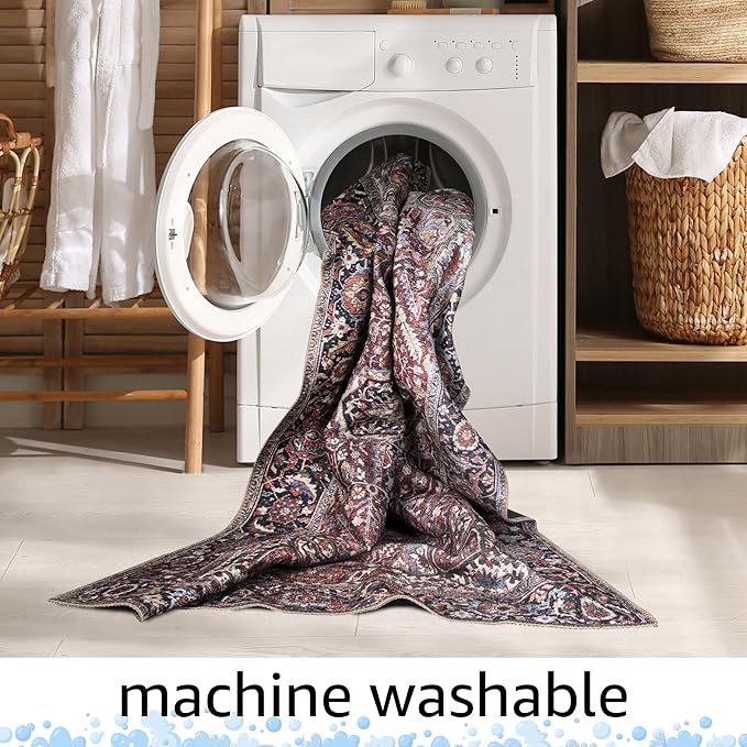 Keen Home Design 8x10 Rug - Machine Washable Area Rug with Non-Slip Backing, Ideal for Living Room, Dining Room, Bedroom - Vintage, Easy Clean, Durable, Low Pile Rug - (8' x 10')