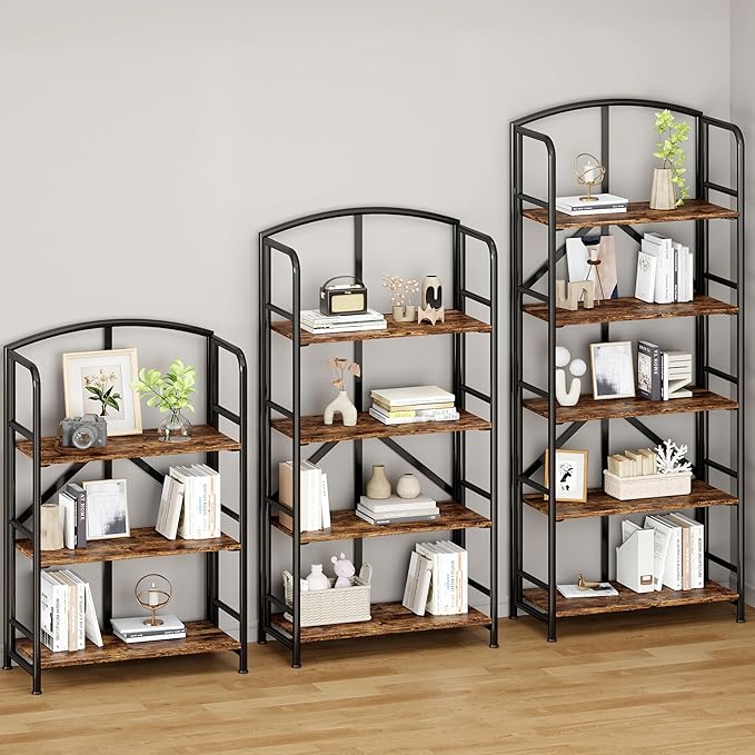 No-Assembly Folding Bookshelf Storage Shelves 4 Tiers Vintage Multifunctional Plant Stand Storage Rack Shelves Bookcase for Home Office