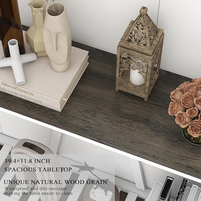 Farmhouse Console Table for Entryway, 39.3 Inch Sofa Table with Storage Shelf, Hallway Table, Narrow Behind Couch Table for Foyer, Living Room,Dark Oak