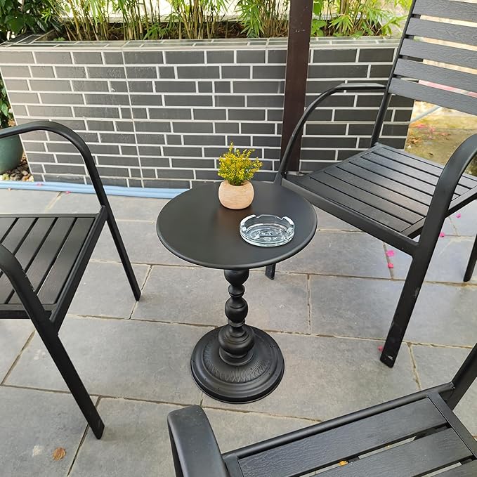 Benkyo Black Round End Side Table Modern Metal Pedestal Spindle Side Tables for Living Room Bedroom,Black