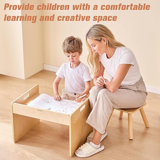 Montessori Weaning Table and Chair Set for Toddler 1-3, Wooden Baby Table and Chair Set for Eating, Laerning & Playing, Montessori Kids Furniture for Home or Preschool