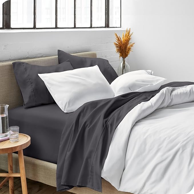 Bare Home Split Head Flex King Sheet Set - 1800 Ultra-Soft Microfiber Bed Sheets - Double Brushed - Deep Pockets - Easy Fit 4 Piece Set - FlexTop King Bedding (Split Head Flex King, Forged Iron Grey)