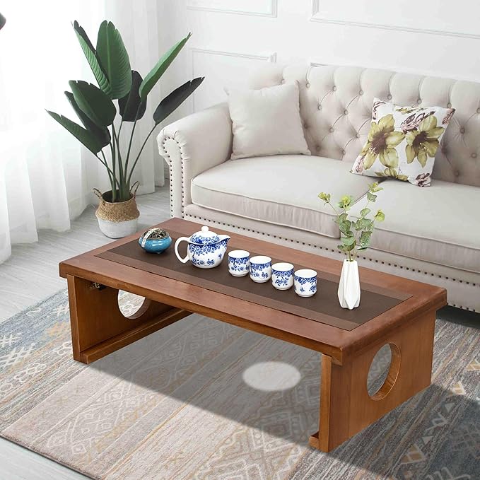 Foldable Japanese Coffee Table,Folding Japanese Floor Table,Natural Brown Coffee Table, Minimalist Tatami Table, Suitable for Living Room,Dining Room, Etc. (Natural Brown, 39.4″x19.7″x11.8″)