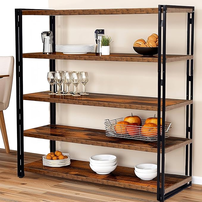 47" 3-Tier Bookshelf Rustic Wood and Metal Industrial Bookshelf for Home Office, Bedroom, Kitchen, Bathroom (Rustic Brown, 3-Tier)