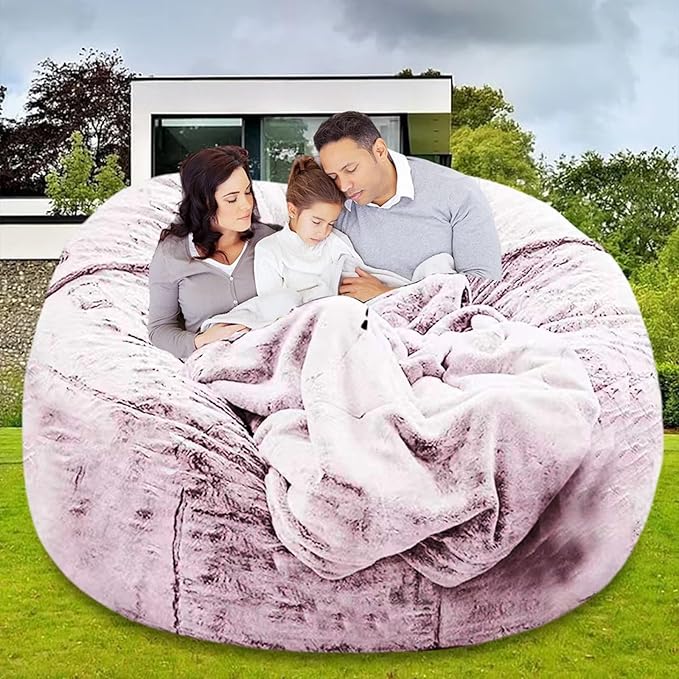 Bean Bag Chair for Adults Kids Without Filling Comfy Oversized Round Lazy Sofa Bean Bag Cover for Stuffed Animal Storage Bedroom Living Room Chairs, 6FT, Silver Pink