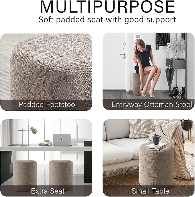 Get Set Style Modern Round Ottoman with Soft Padded Seat, Vanity Stool for Makeup, Upholstered Footrest Stool Ottoman Foot Stool for Living Room, Bedroom,White