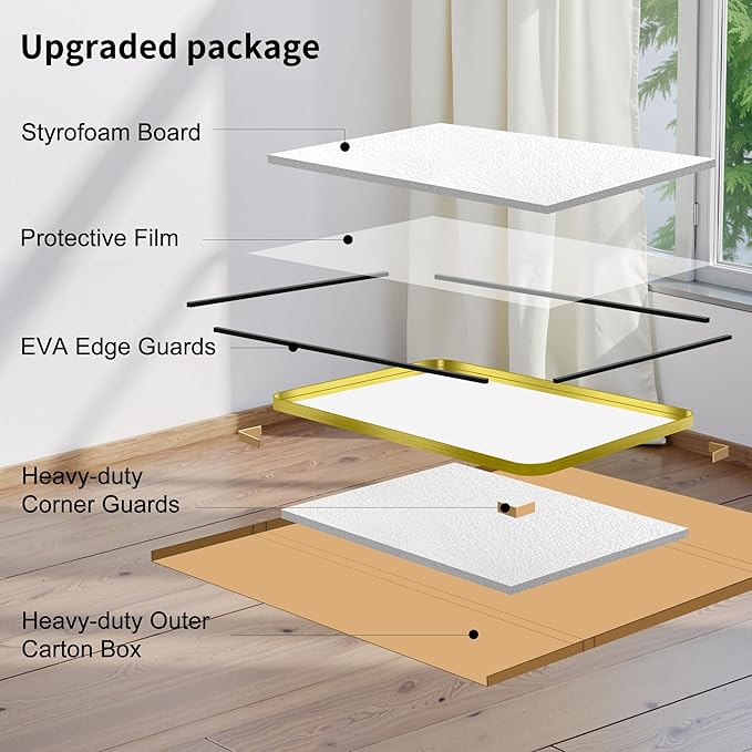 FORBATH 55x36 Inch Large Bathroom Mirror for Double Sinks, Brushed Gold Deep Frame Wall Mirror with Rounded Corners, Anti-Rust Tempered Glass for Modern Farmhouse Vanity (Horizontal/Vertical)