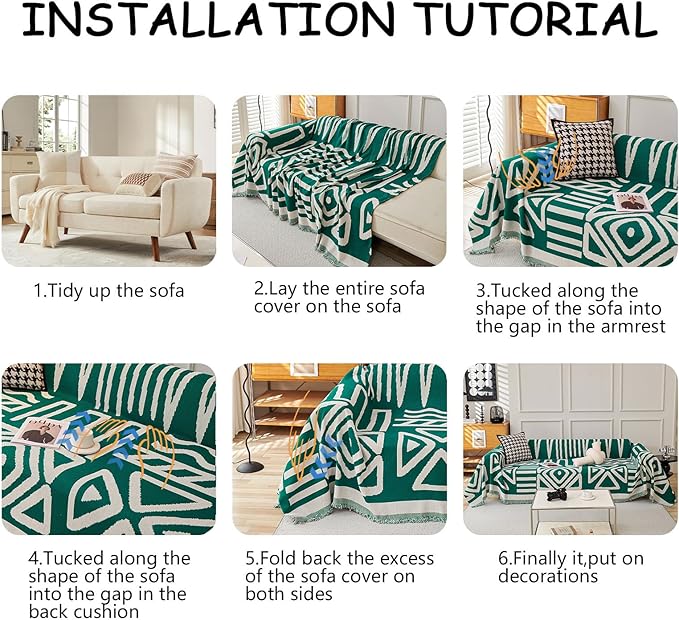 HANDONTIME Couch Cover Boho Sofa Covers Washable Forest Green Dog Covers for Couches Reversible Couch Blanket Cover Geometric Armchair Covers Dark Green, 71" X71"