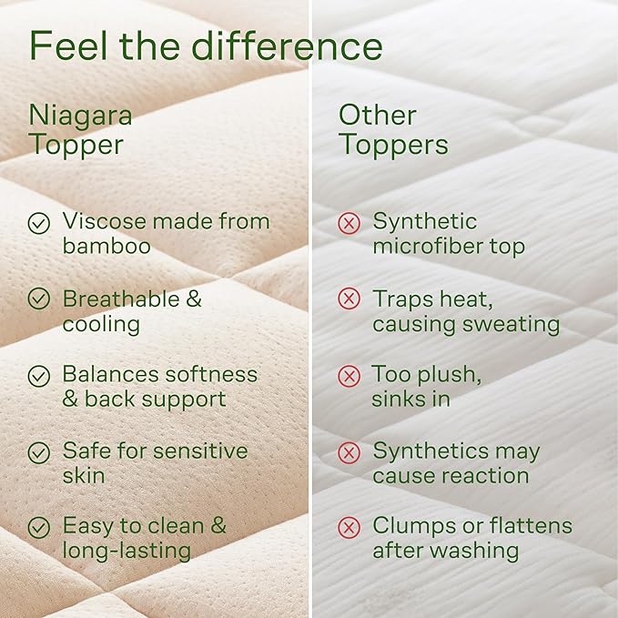 Ultra Soft Queen Size Mattress Topper - Viscose Made from Bamboo Pillow Top Mattress Pad for Back Pain Relief - Naturally Cooling for Hot Sleepers, Beige