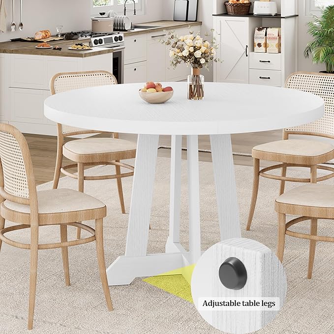 Garvee Dining Table for 4 to 6 People, 47 Inch Round Dining Table, Wooden Kitchen Table with Sturty Legs, Dining Room Table for Dining Room, Kitchen,White