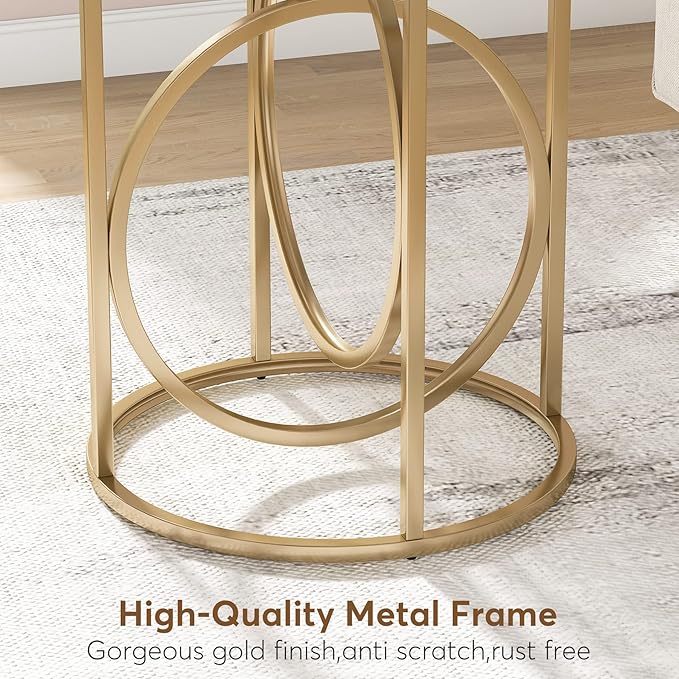 LITTLE TREE 20” Round End Table,Modern Sofa Side Table with Gold O-Shaped Base, Faux Marble White Cocktail Table Accent Table Nightstand for Living Room Bedroom