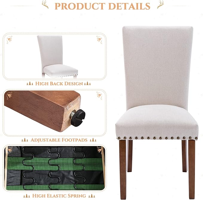 COLAMY A420-FBEI-4 Dining Chairs, Set of 2, Beige