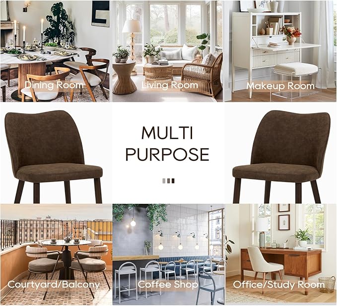 COLAMY Upholstered Dining Chairs Set of 2, Modern PU Leather Dining Room Kitchen Side Chair with Padded Seat and Wood Legs Restaurant/Cafe, Dark Brown