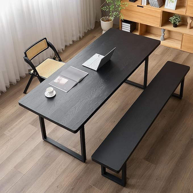 Black Bench Wooden Bench with Metal Legs Suitable for Dining Room Living Room Office Conference Room Indoor Stool Multiple (62.99in)