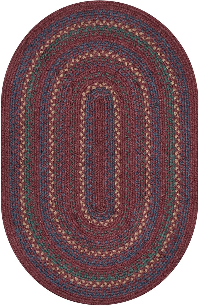 Jamestown Burgundy Braided Oval Rug, Jute, 20x30 - Rustic Primitive Decor for Entryway, Kitchen, Everywhere