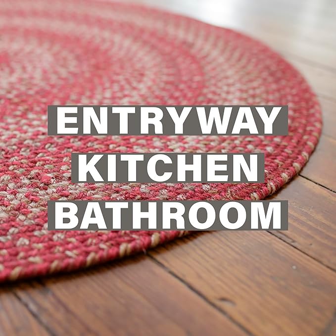 Homespice 27x45” Red Oval Braided Rug. Apple Pie Red Jute Oval Rug. Uses- Entryway, Kitchen Rugs, Bathroom Rugs. Reversible, Rustic, Country, Primitive, Farmhouse Decor Rug
