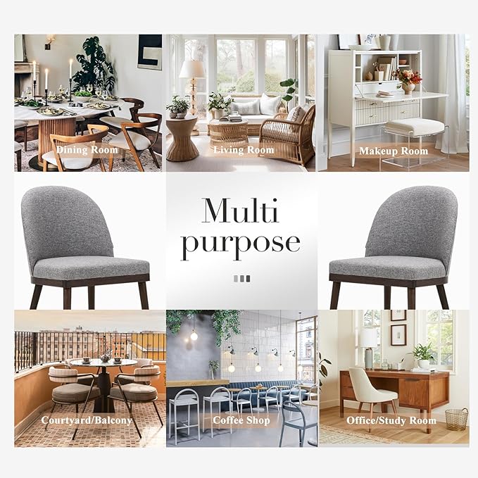 COLAMY Upholstered Dining Chairs Set of 2, Large Dining Room Kitchen Chairs with High Back and Deep Seat, Modern Fabric Dinner Chairs with Wood Legs, Dark Grey