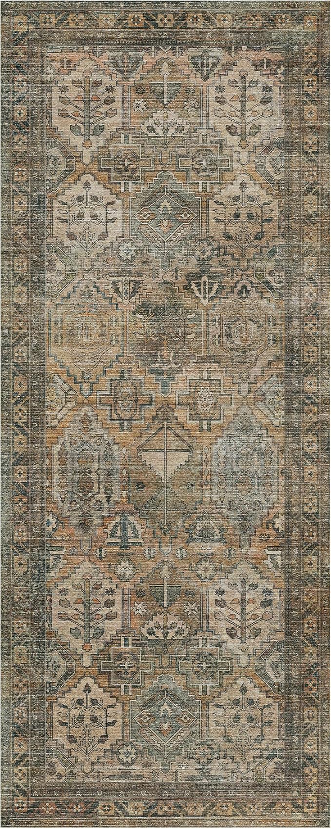 GENIMO 2x6 Runner Rugs for Hallway, Machine Washable Non Slip Vintage Rugs, Low Pile Lightweight Soft Print Rug for enrtyway, Corridor, Home Office, Kitchen, Warm Taupe