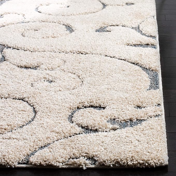 SAFAVIEH Florida Shag Collection Runner Rug - 2'3" x 11', Beige & Blue Grey, Scroll Design, Non-Shedding & Easy Care, 1.2-inch Thick Ideal for High Traffic Areas in Living Room, Bedroom (SG455-1155)