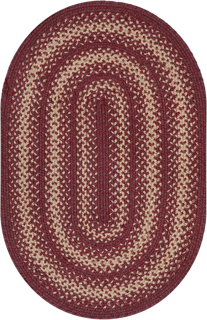 Homespice Autumn Maple Burgundy and Tan Oval Braided Rug, Jute, 6x9' - Rustic Primitive Decor for Bedroom, Living Room, Everywhere
