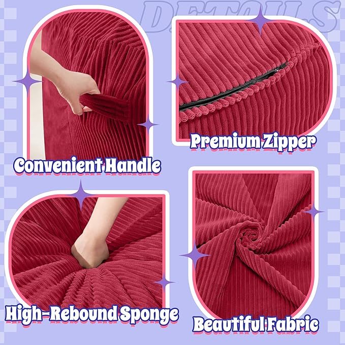 HABUTWAY 5FT Bean Bag Chair,Giant Bean Bag Chairs for Adults,Big Bean Bags with Memory Foam Filled, Large Beanbag Chairs with Soft Corduroy Cover-RED