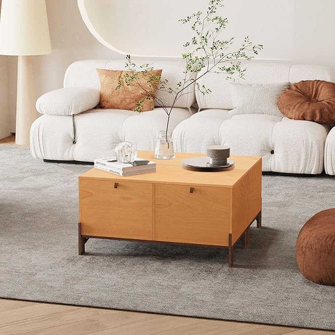 Sebastack Coffee Table, Expandable Entertainment Center and Media Console with Storage and Drawer,Wooden Furniture for Living Room, Bedroom,31 inch Width Basswood Color (1 pcs)