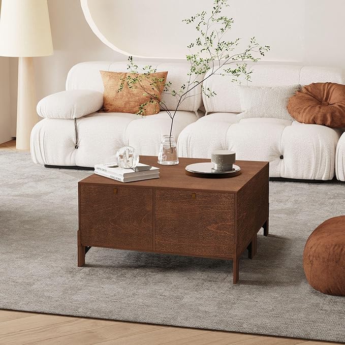 Sebastack Coffee Table, Expandable Entertainment Center and Media Console with Storage and Drawer,Wooden Furniture for Living Room, Bedroom,31 inch Width Walnut Color