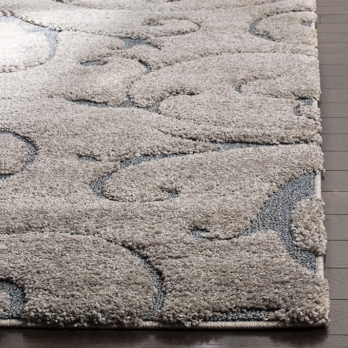 SAFAVIEH Florida Shag Collection Runner Rug - 2'3" x 15', Grey & Light Blue, Scroll Design, Non-Shedding & Easy Care, 1.2-inch Thick Ideal for High Traffic Areas in Living Room, Bedroom (SG455-1160)