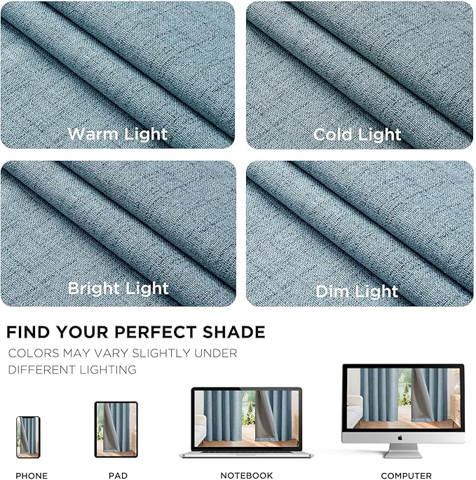 Joydeco 100% Blackout Curtains for Bedroom - Natural Linen Curtains 42" W x 72" L Long, Thermal Insulated 2 Panels Light Blocking Drapes, Rod Pocket & Back Tabs, Darkening Privacy for Living Room