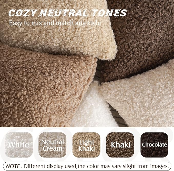Foindtower 2 Pieces Faux Fur Throw Pillow Cover Decorative Sherpa Pillow Fuzzy Accent Pillowcases Soft Sheepskin Fleece Cushion Case for Bed Couch Living Room 18x18 Inch Neutral Cream