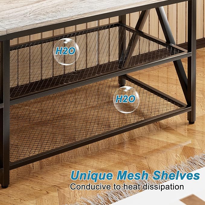 TV Stand for TVs up to 70 Inch, 63" Long Industrial TV Console Table with 3-Tier Storage Shelves, Entertainment Center for Living Room, Bedroom (Gray)
