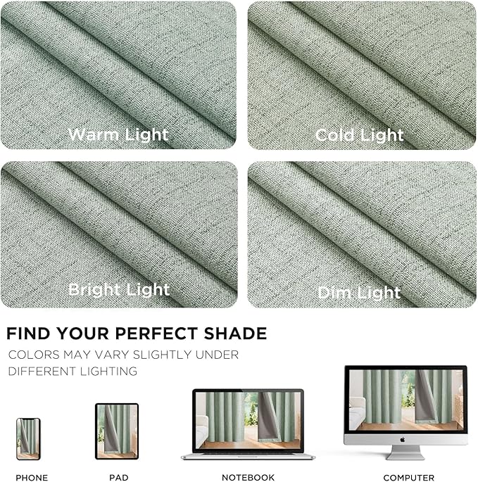Joydeco 100% Blackout Curtains for Bedroom - Natural Linen Curtains 37" W x 90" L Long, Thermal Insulated 2 Panels Light Blocking Drapes, Rod Pocket & Back Tabs, Darkening Privacy for Living Room