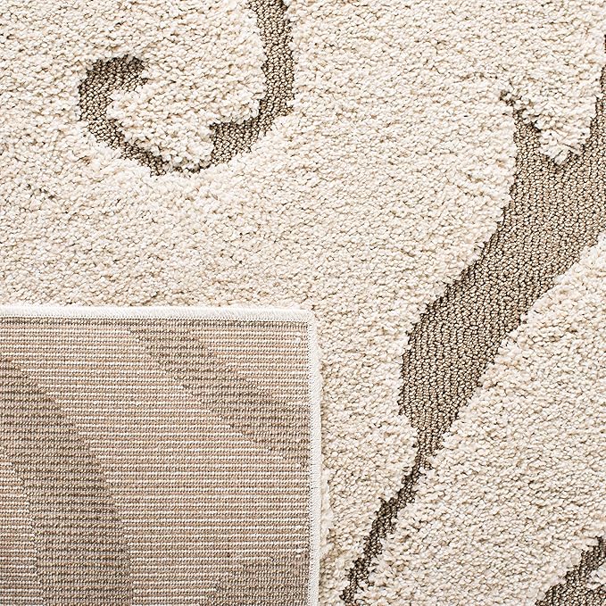 SAFAVIEH Florida Shag Collection Area Rug - 8' Square, Cream & Beige, Scroll Design, Non-Shedding & Easy Care, 1.2-inch Thick Ideal for High Traffic Areas in Living Room, Bedroom (SG455-1113)