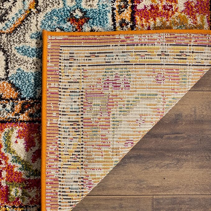 SAFAVIEH Monaco Collection Area Rug - 5'1" x 7'7", Orange & Light Blue, Boho Chic Medallion Distressed Design, Non-Shedding & Easy Care, Ideal for High Traffic Areas in Living Room, Bedroom (MNC243H)