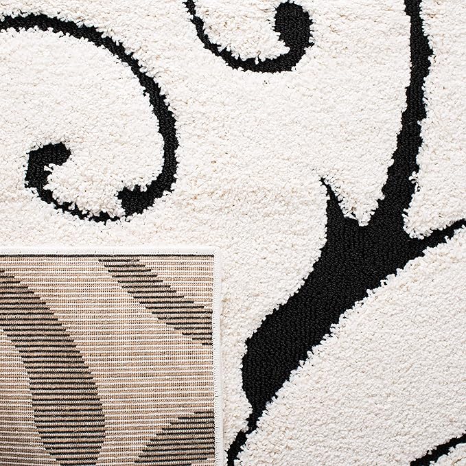 SAFAVIEH Florida Shag Collection Runner Rug - 2'3" x 7', Ivory & Black, Scroll Design, Non-Shedding & Easy Care, 1.2-inch Thick Ideal for High Traffic Areas in Living Room, Bedroom (SG455-1290)