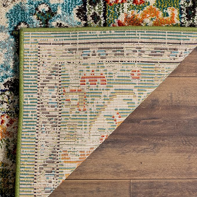 SAFAVIEH Monaco Collection Accent Rug - 2'2" x 4', Forest Green & Light Blue, Boho Medallion Design, Non-Shedding & Easy Care, Ideal for High Traffic Areas in Entryway, Living Room, Bedroom (MNC243F)