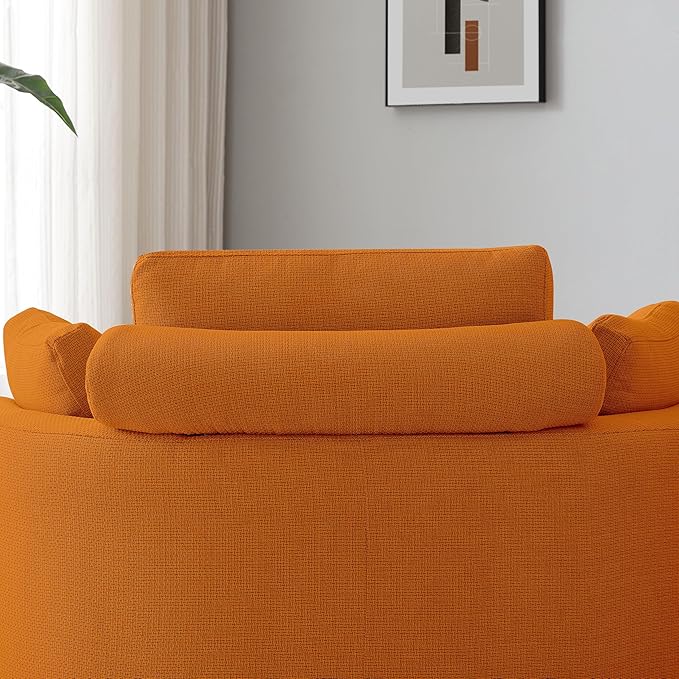 51.2'' Oversized Barrel Armchair with Storage Ottoman,Round Single Reading Upholstered Chairs,Recliner Sofa Chaise with 4 Movable Pillows for Living Room(Orange+Linen)