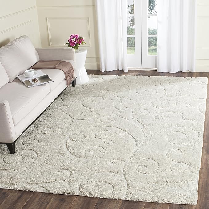 SAFAVIEH Florida Shag Collection Accent Rug - 4' x 6', Creme & Creme, Scroll Design, Non-Shedding & Easy Care, 1.2-inch Thick Ideal for High Traffic Areas in Foyer, Living Room, Bedroom (SG455-1111)