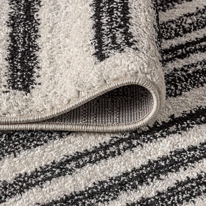 JONATHAN Y Khalil Modern Berber Stripe Cream/Black 4' Round Indoor Area Rug, Contemporary, Bohemian, Easy-Cleaning for Living Room, Bedroom, Kitchen, Pet Friendly, Non-Shedding (MOH207A-4R)